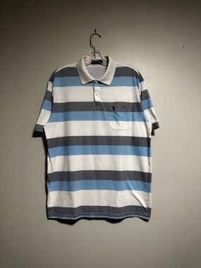 Vintage polo by Ralph Lauren Blue & Gray Striped Cotton Polo Shirt